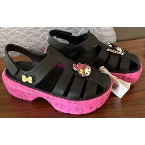 NWT Crocs Kuromi My Melody Hello Kitty Stomp Sandals Black and Pink Women Size 9